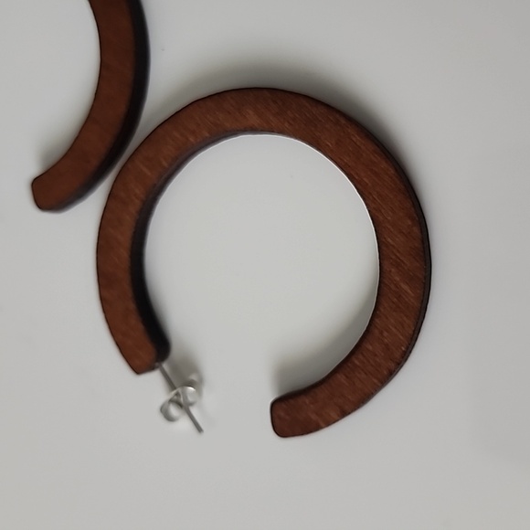 BOHO WOOD Hoop  Earrings - Picture 2 of 3